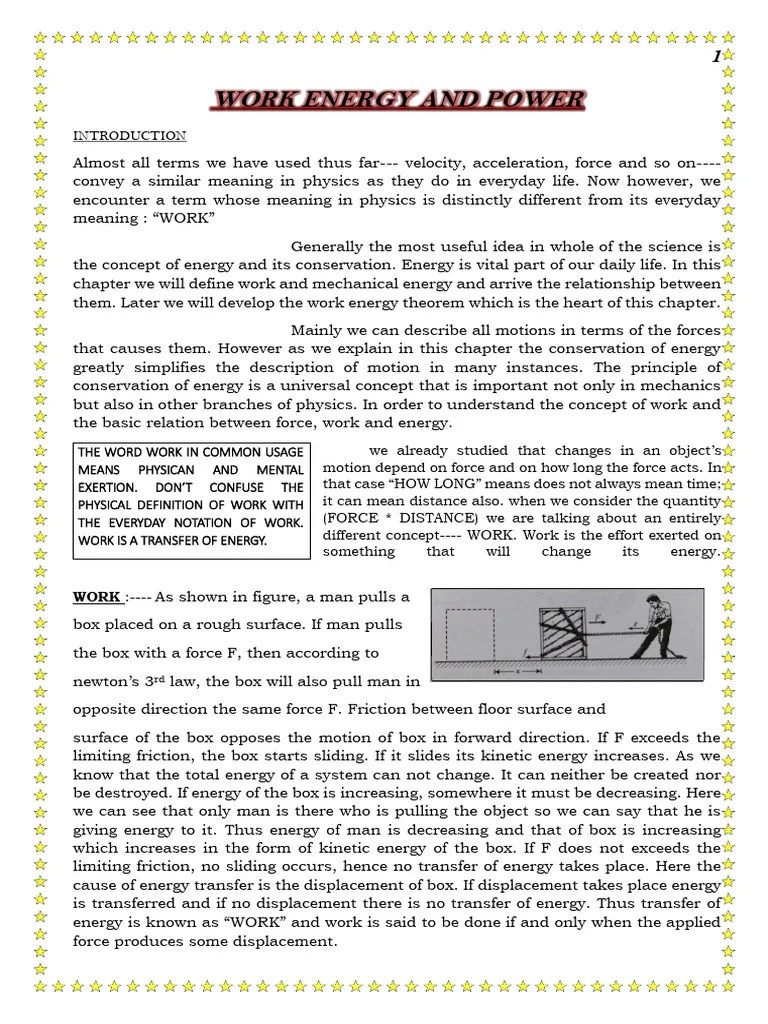 Work Energy And Power PDF | PDF | Force | Euclidean Vector