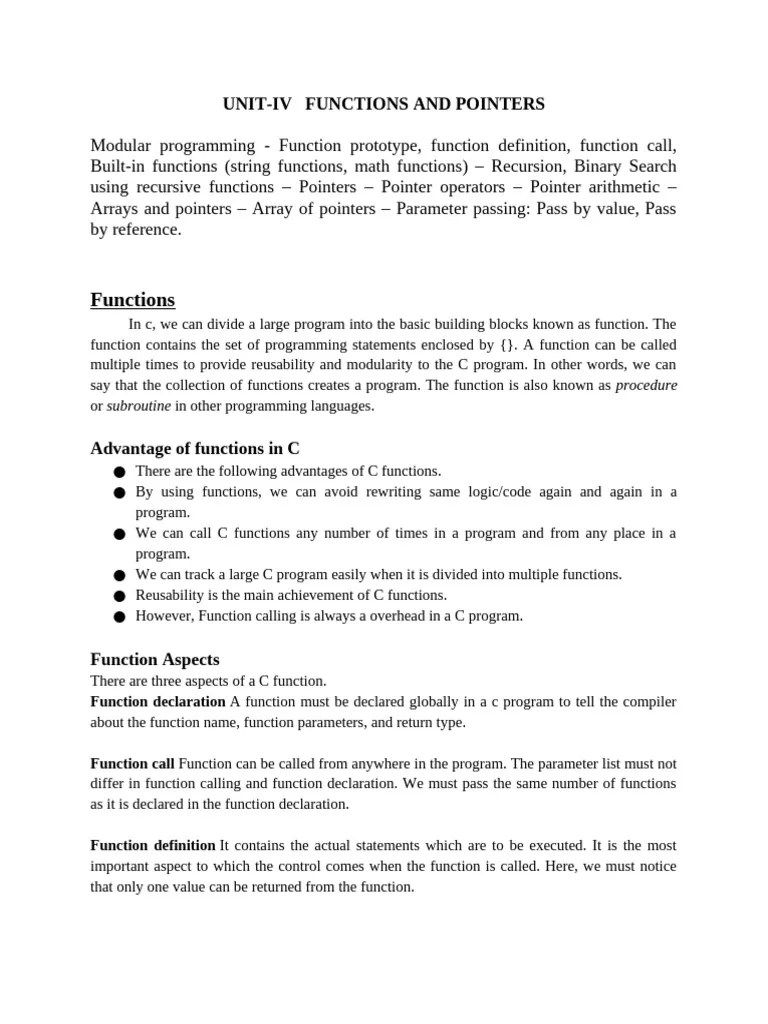 New UNIT-IV | PDF | Pointer (Computer Programming) | Integer (Computer Science)