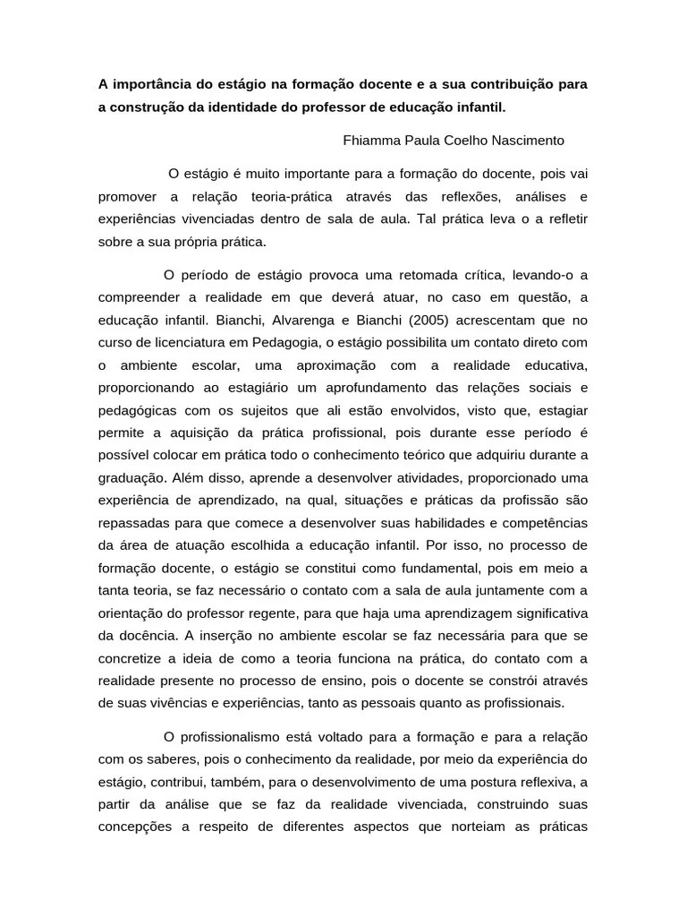 A Importância Do Estágio Na Formação Docente E A Sua Contribuição Para ...