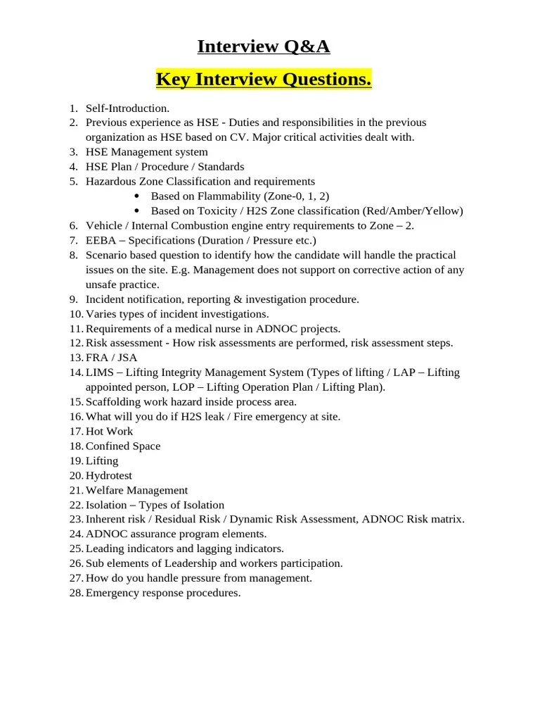 ADNOC Interview Questions | PDF | Personal Protective Equipment | Concrete