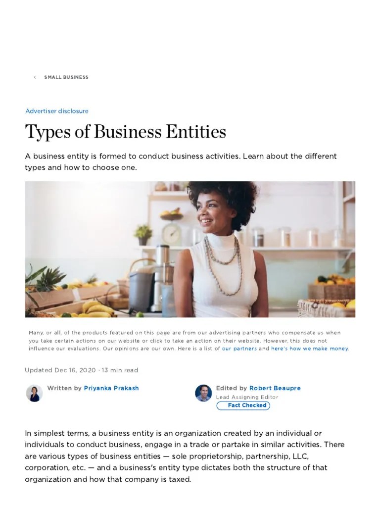 Types Of Business Entities - NerdWallet | PDF | Limited Liability ...