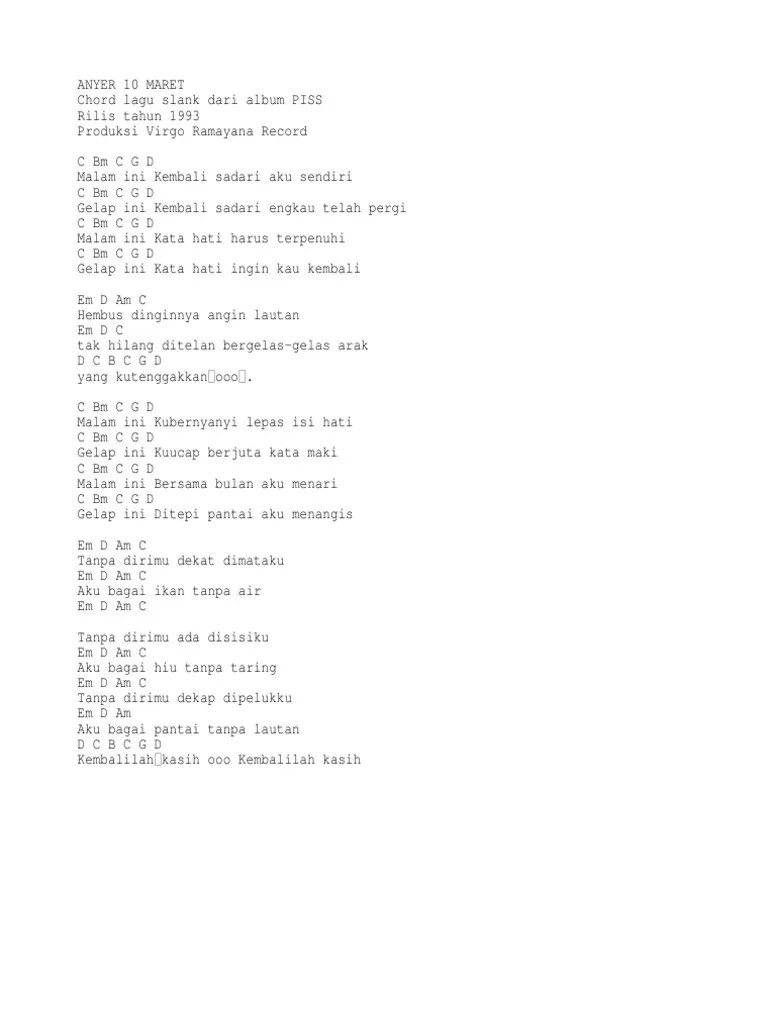 Lagu yang berjudul 'ku tak bisa' ini dipopulerkan slank dan diciptakan drummer slank, bimbim. Chord Slank Jauh Mudah