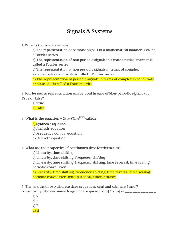 Signals & Systems Bank | PDF | Filter (Signal Processing) | Fourier Transform