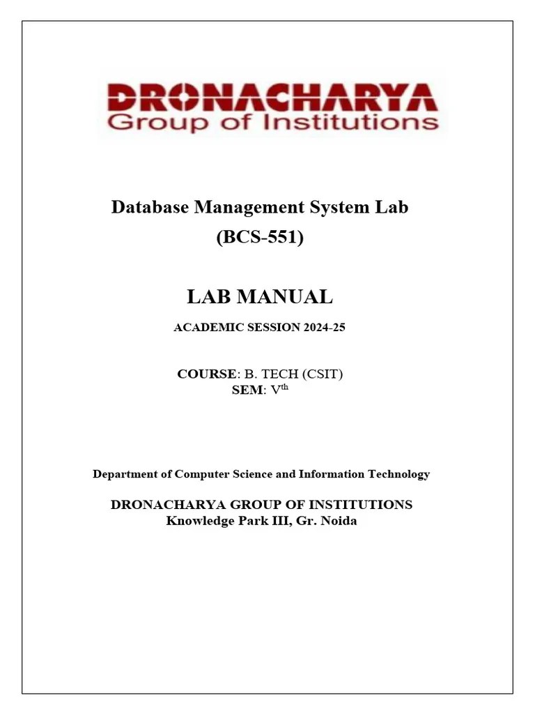 DBMS Lab Manual 26112024 | PDF | Databases | Relational Database