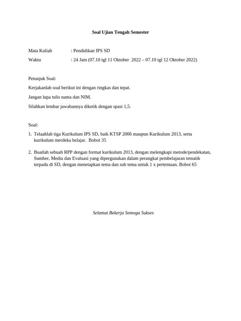 Soal Ujian Tengah Semester | PDF