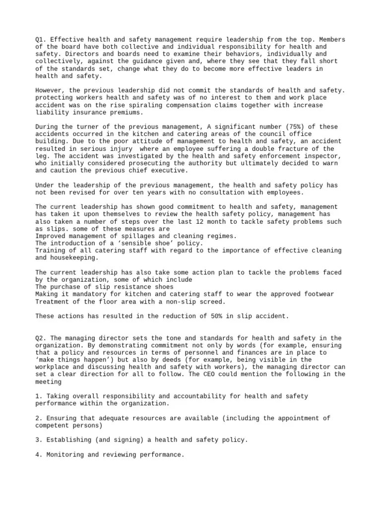 Scenario 2 Answer Pdf Occupational Safety And Health Employment
