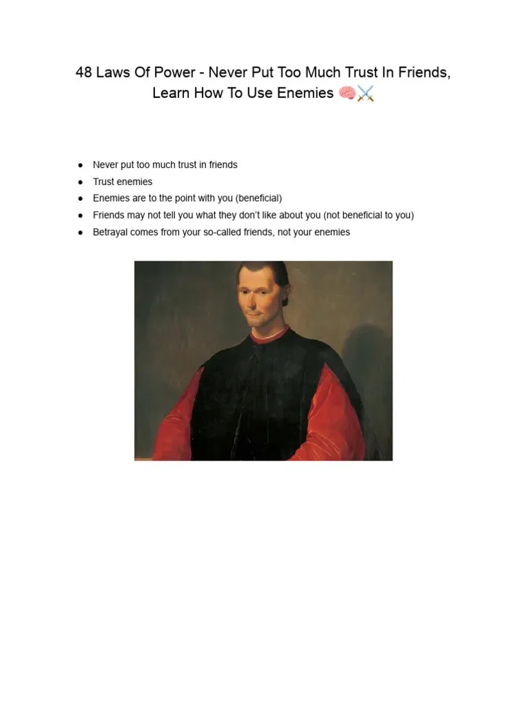 Law 1 Never Put Too Much Trust In Friends Learn How To Use Enemies Pdf