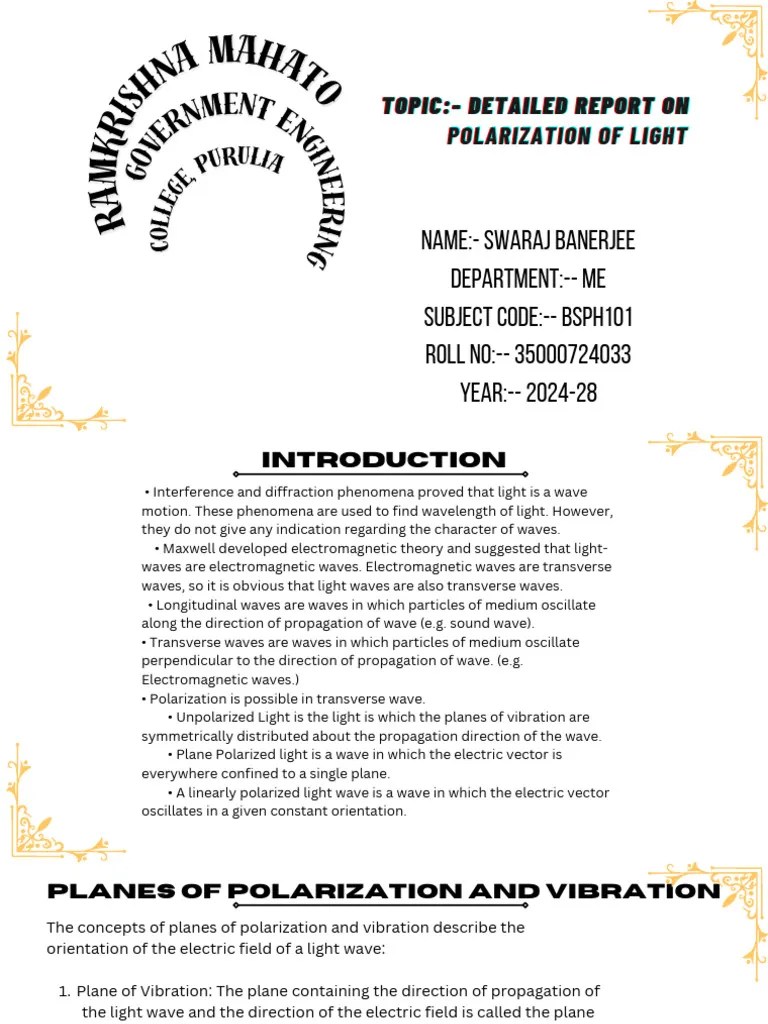 Polarization Of Light | PDF | Polarization (Waves) | Waves