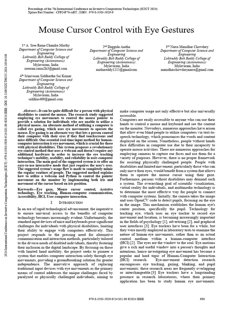 Mouse Cursor Control With Eye Gestures | PDF | Speech Recognition ...