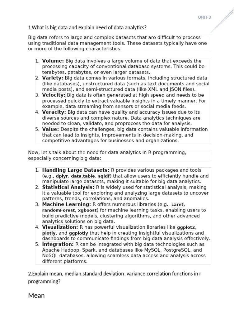 Data Analytics Using R Unit-3 | PDF | Big Data | Data