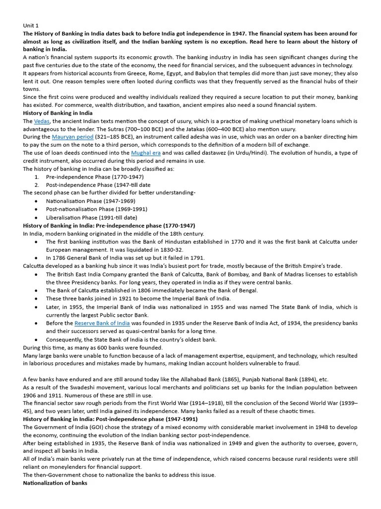 Unit 1 Banking | PDF | Banks | Financial Inclusion