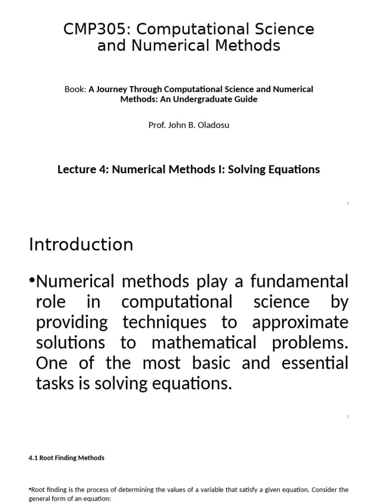 2023 2024 CMP305 Lecture 4 Numerical Methods I Solving Equations | PDF ...