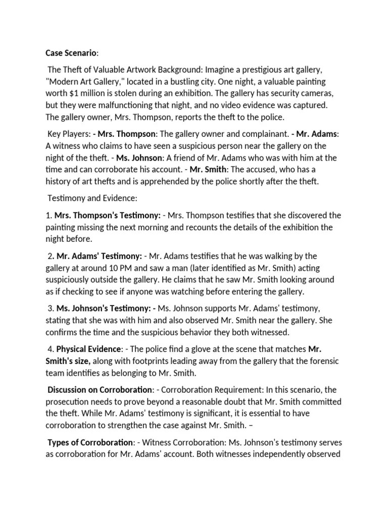 Case Scenario In Corroboration Pdf Witness Testimony