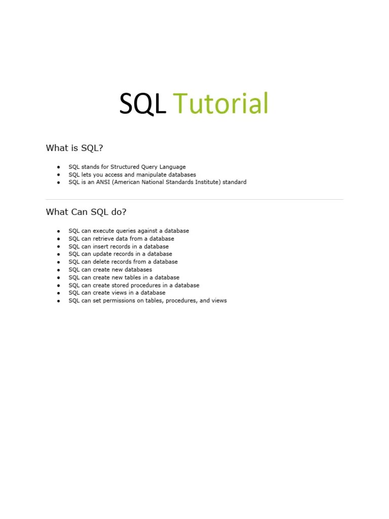 SQL Tutorial | PDF | Sql | Databases