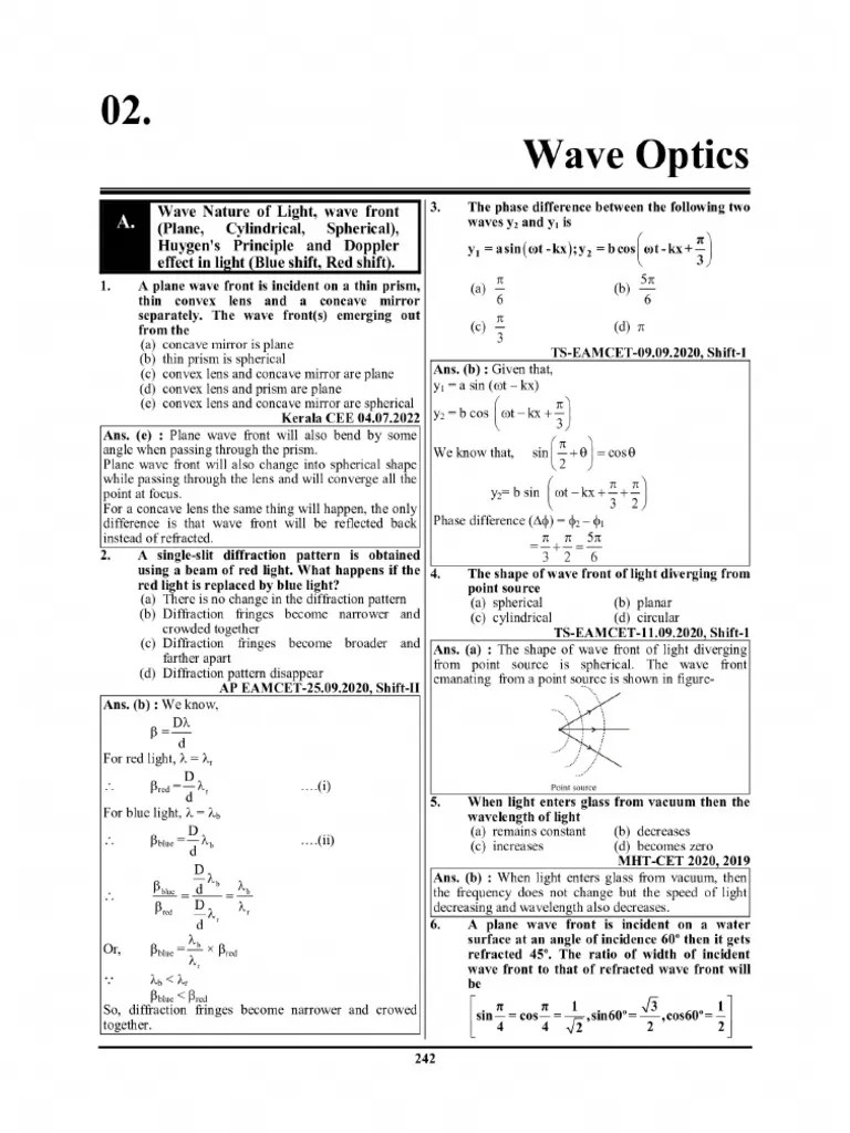 YCT Wave Optics NEET JEE Practice Questions | PDF