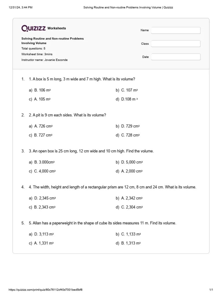 Solved Solving Routine And Non Routine Problems Involving Volume Of A Cube And Rectangular - Light Images - Artistic Mobile Collection