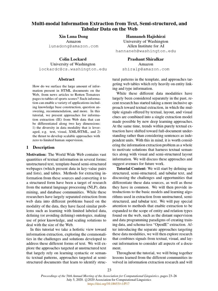 Multi-modal Information Extraction From Text, Semi-structured, And | PDF | Artificial ...