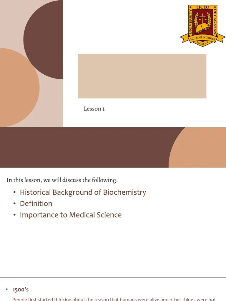 BioChem Lesson 1- Introduction To Biochemistry (1) | PDF | Biochemistry | Chemistry