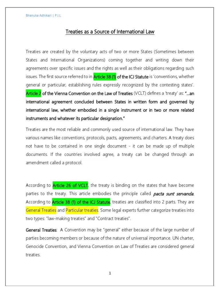 Treaties As A Source Of International Law | PDF | Treaty ...