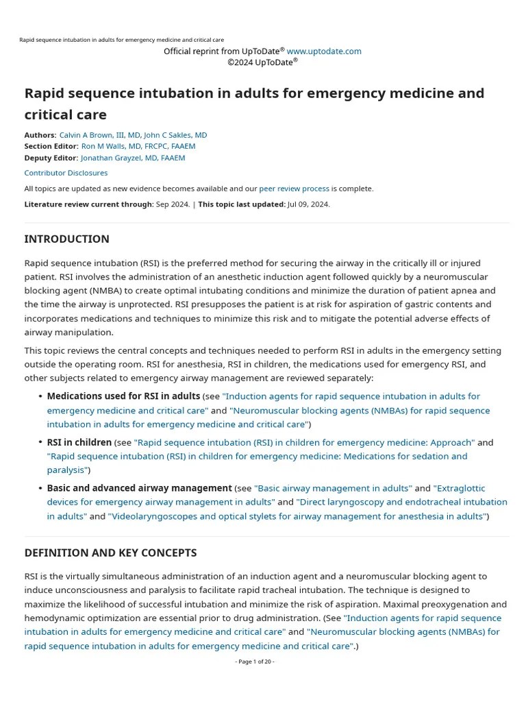 Rapid Sequence Intubation In Adults For Emergency Medicine And Critical ...
