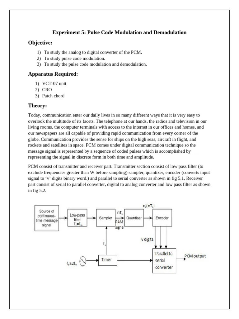 Experiment 5 PCM | PDF | Modulation | Analog To Digital Converter