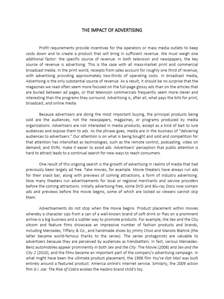 The Impact Of Advertising Reading Pdf Mass Media Advertising