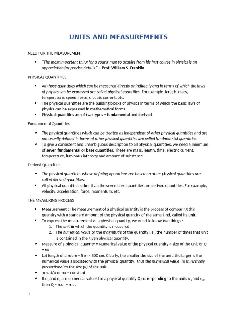 Units And Measurements | PDF | International System Of Units | Quantity