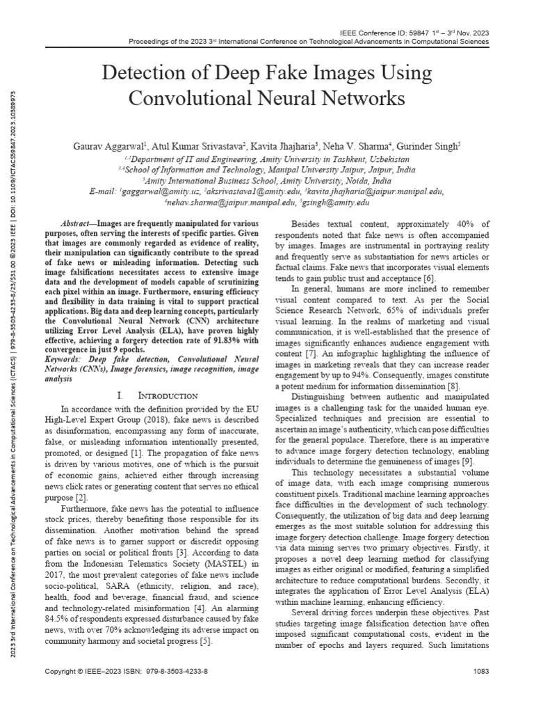 Detection Of Deep Fake Images Using Convolutional Neural Networks | PDF ...