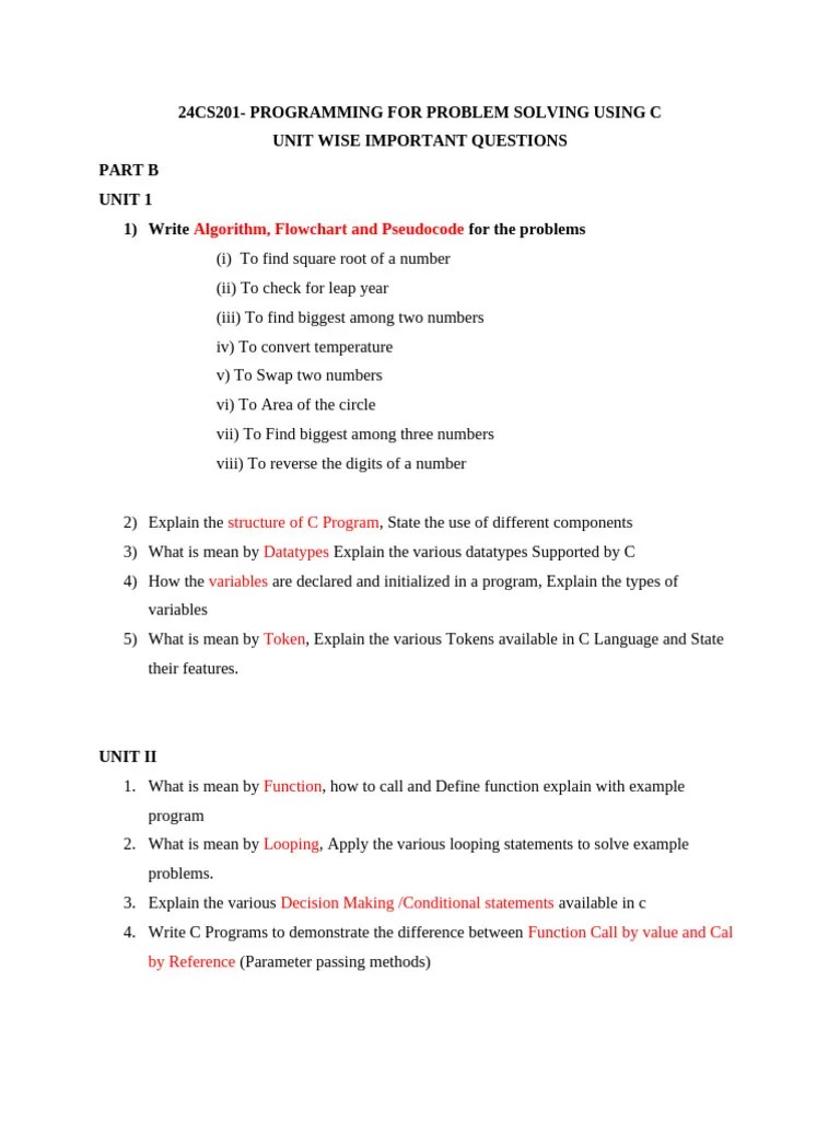 Important Questions C PRogramming | PDF | Pointer (Computer Programming ...