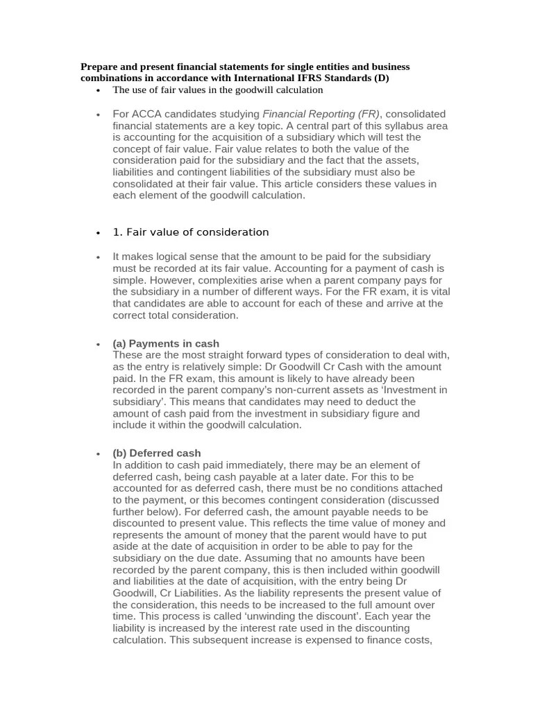 ACCA F7 Prepare And Present Financial Statements The Use Of Fair Values ...