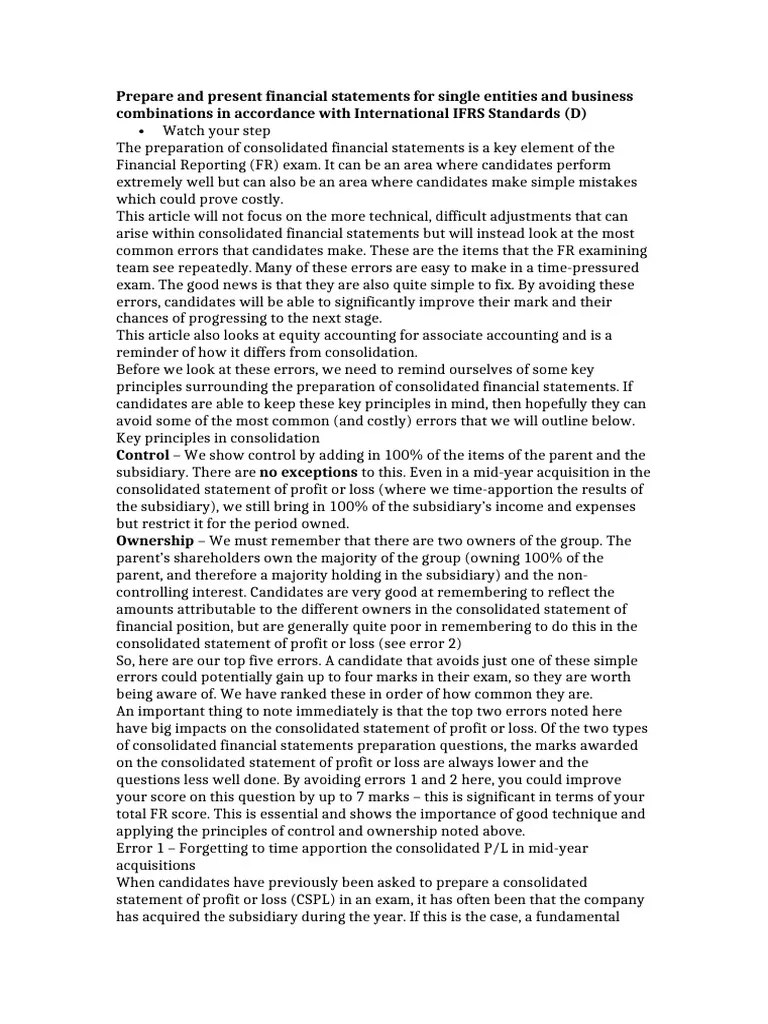 ACCA F7 Prepare And Present Financial Statements Watch Your Steps | PDF ...