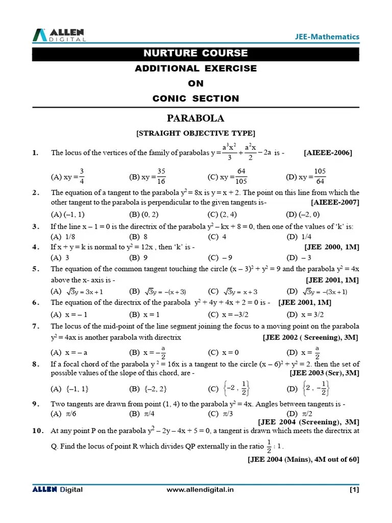 Additional Exercise (Conic Section) | PDF | Ellipse | Perpendicular