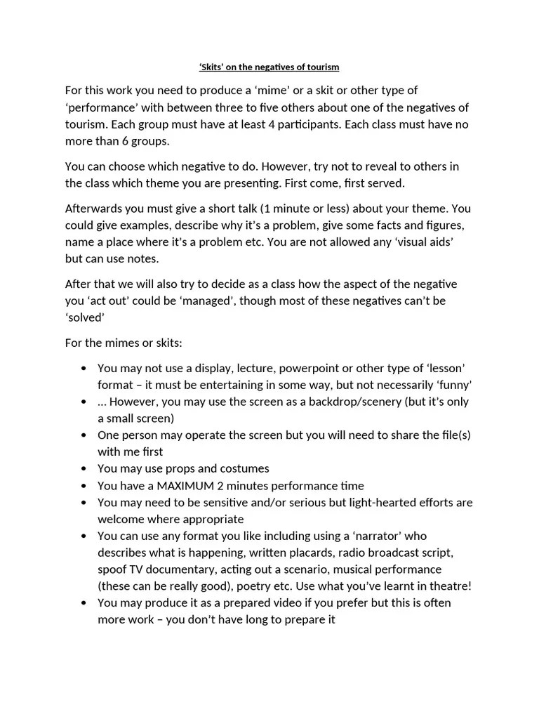 25 Tourism Negatives Skits Details | PDF