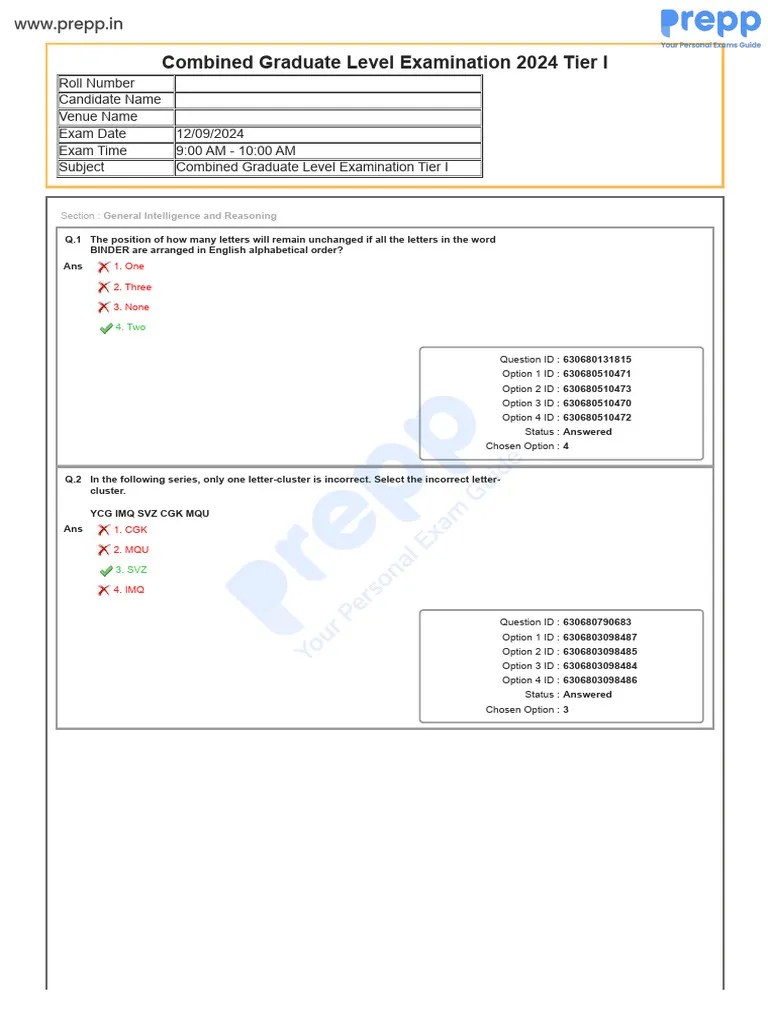 SSC CGL 2024 September 12 Tier 1 English Question Paper And Answer Key ...