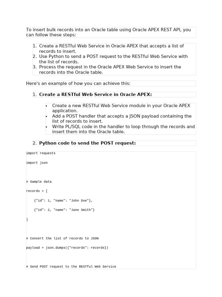 To Insert Bulk Records Into An Oracle Table Using Oracle APEX REST API ...