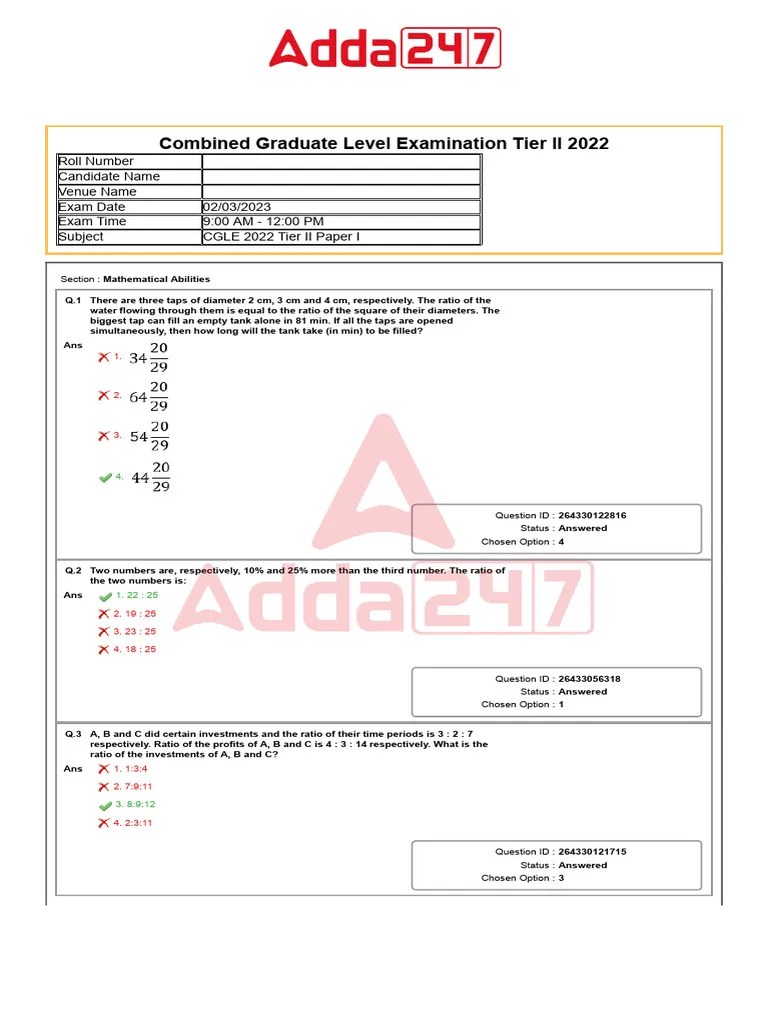 SSC CGL 2022 Tier II Official Paper Held On 2 March 2023 | PDF ...