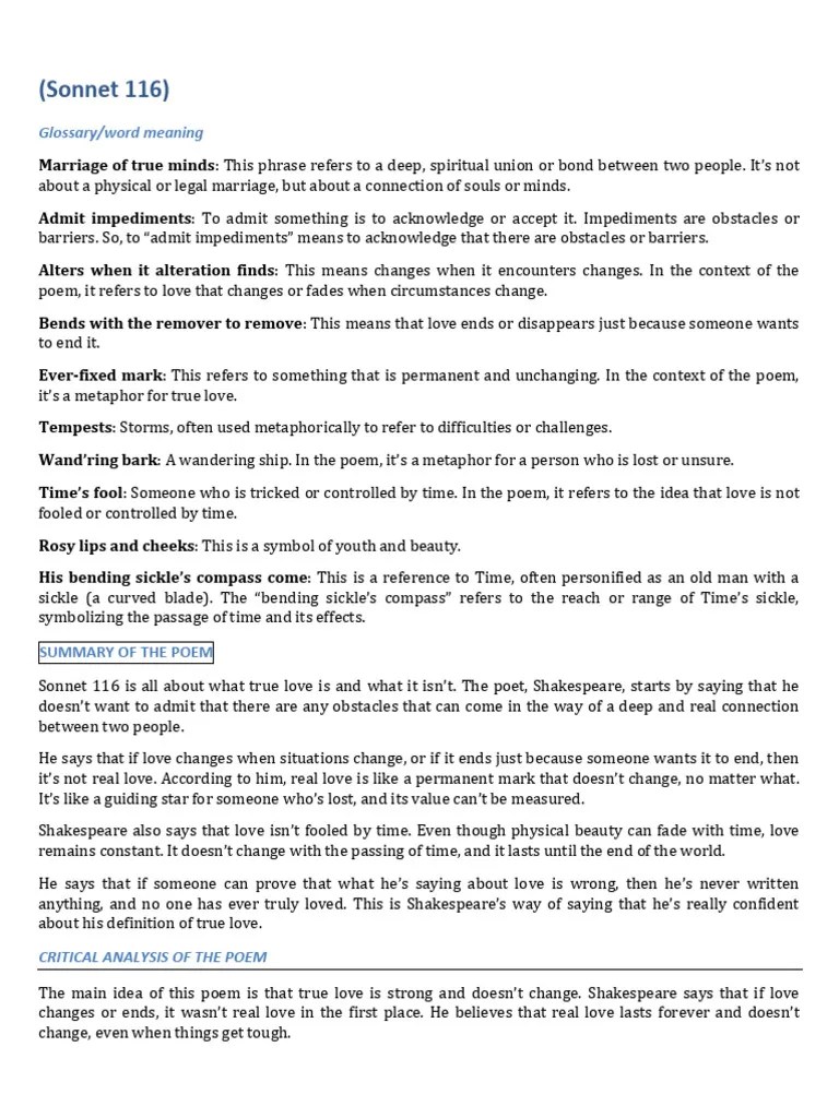 3. Sonnet 116 Notes | PDF | Stanzaic Form | Composition & Creative Writing