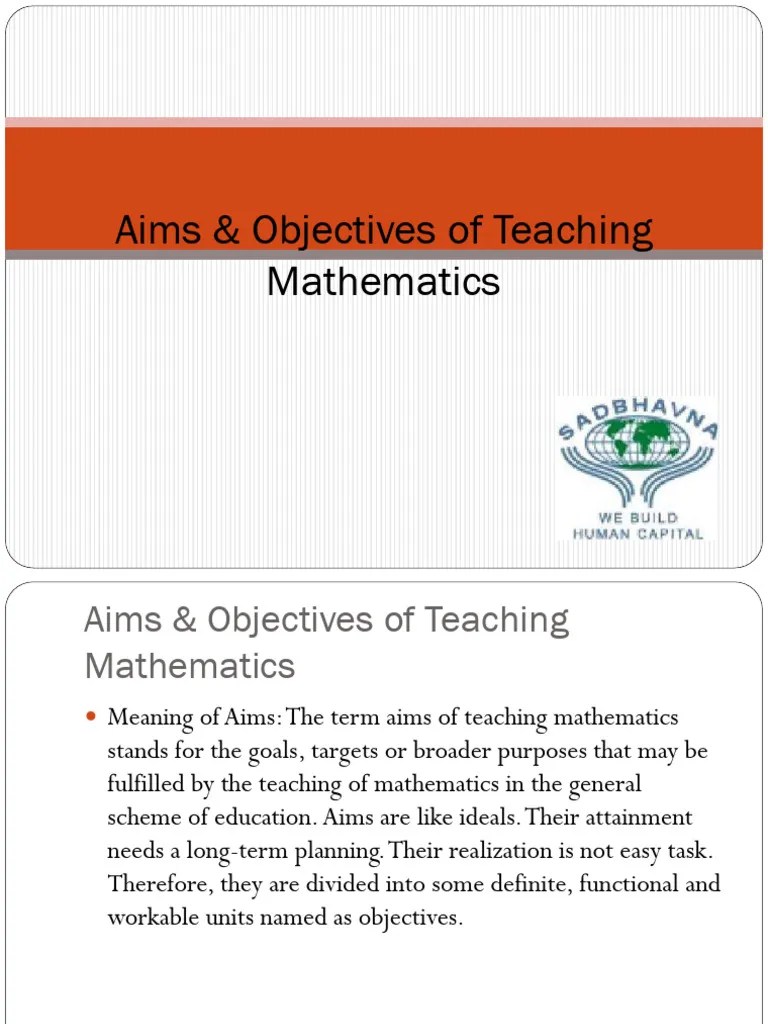 Aims And Objectives Of Teaching Mathematics | PDF | Mathematics | Knowledge