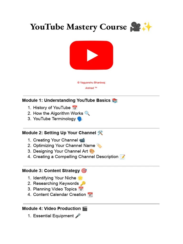 Youtube Mastery Course | PDF | You Tube | Mass Media