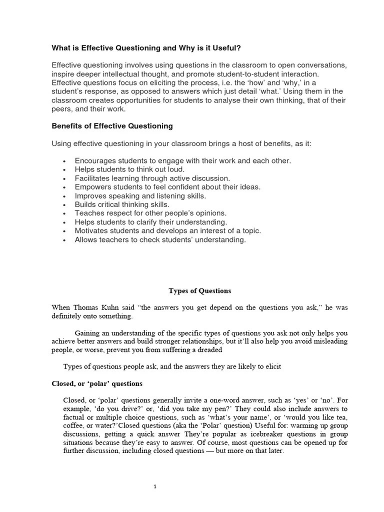 Effective Questioning Techniques - 2 | PDF | Question | Thought
