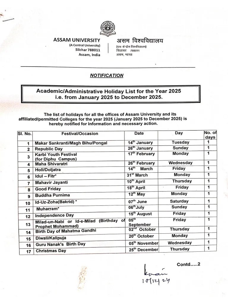 Holiday List 2025 | PDF