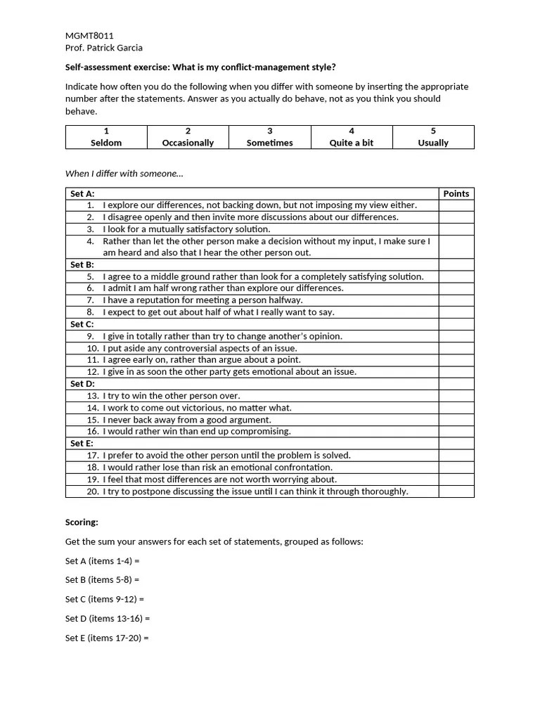 Conflict Management Style Questionnaire | PDF