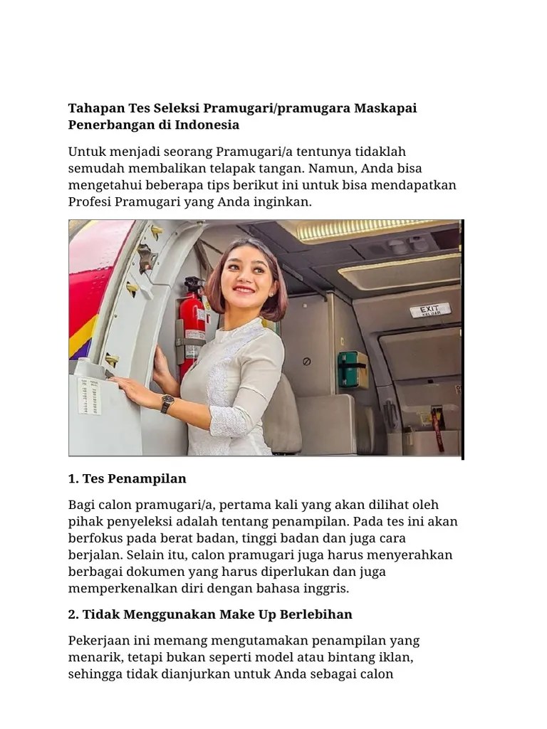 Tahapan Seleksi Pramugari Dan Pramugara Pdf