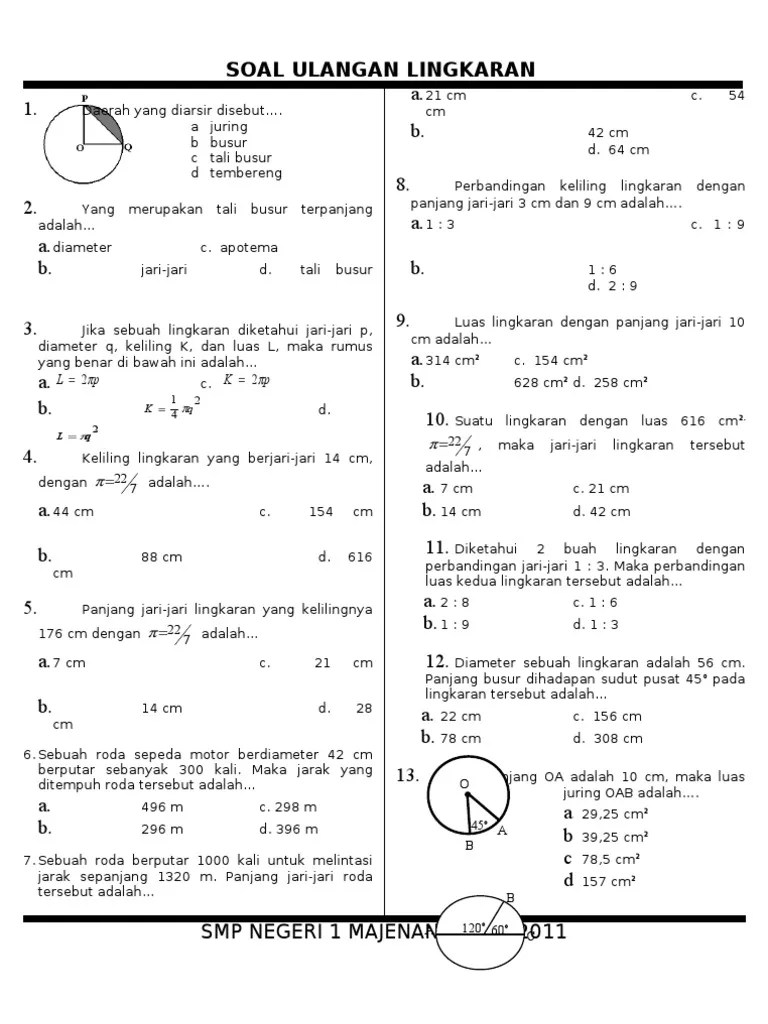 Contoh Soal Hots Matematika Smp Kelas 8 Materi Lingkaran Jawabanku Id Berdasarkan uraian di atas dapat kita simpulkan bahwa panjang jari-jari lingkaran dan keliling lingkaran berturut-turut adalah 21 cm dan 132 cm.