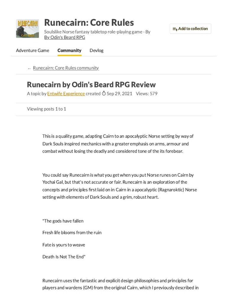 Runecairn By Odin's Beard RPG Review - Runecairn_ Core Rules Community ...