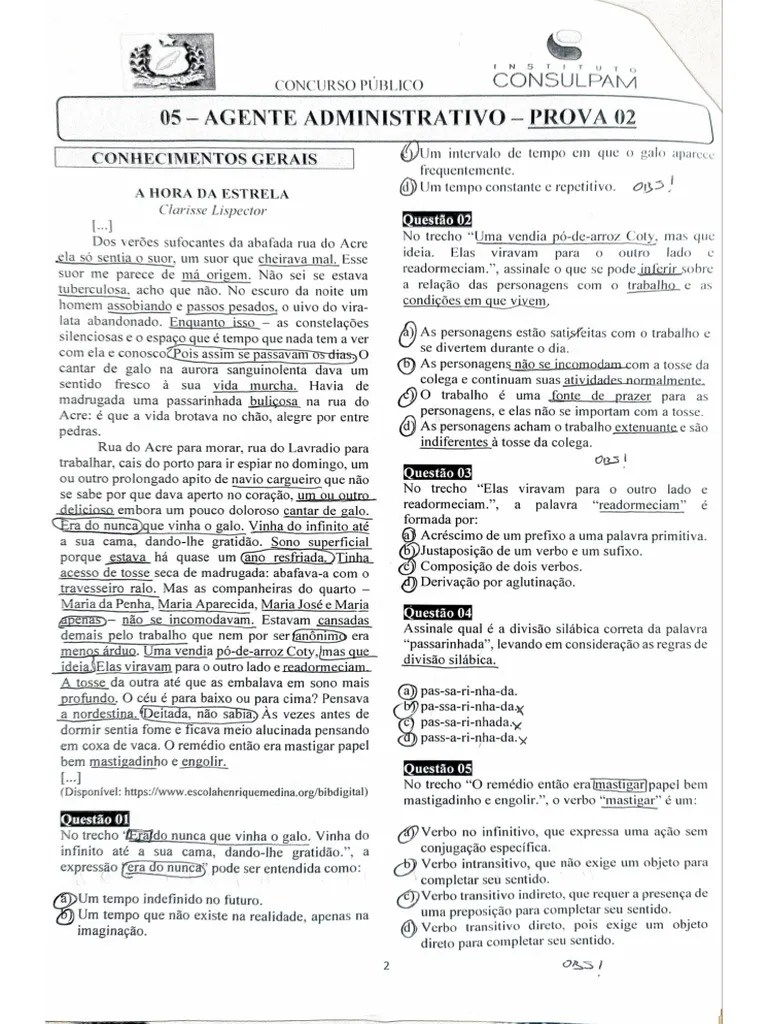 Prova Consulpam Câmara Do Cedro Pe Agente Administrativo 1 | PDF