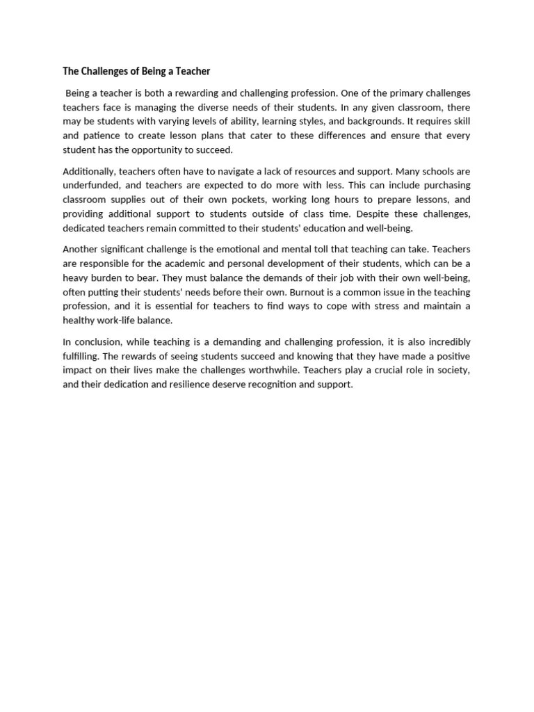 The Challenges Of Being A Teacher | PDF