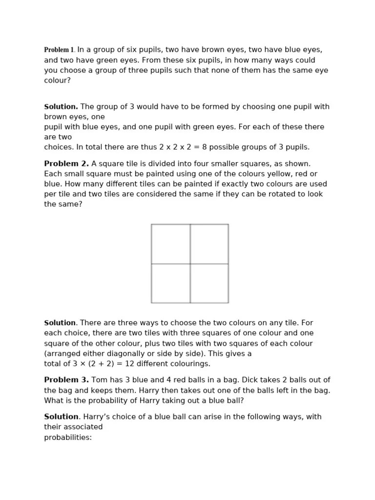 Combinatorics Sample Exam Problems | PDF | Hamburgers | Probability Theory