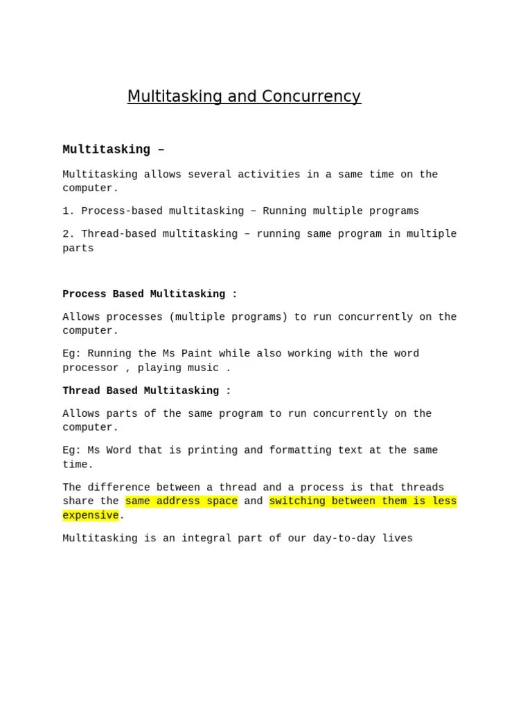 Multitasking And Concurrency | PDF | Process (Computing) | Thread ...