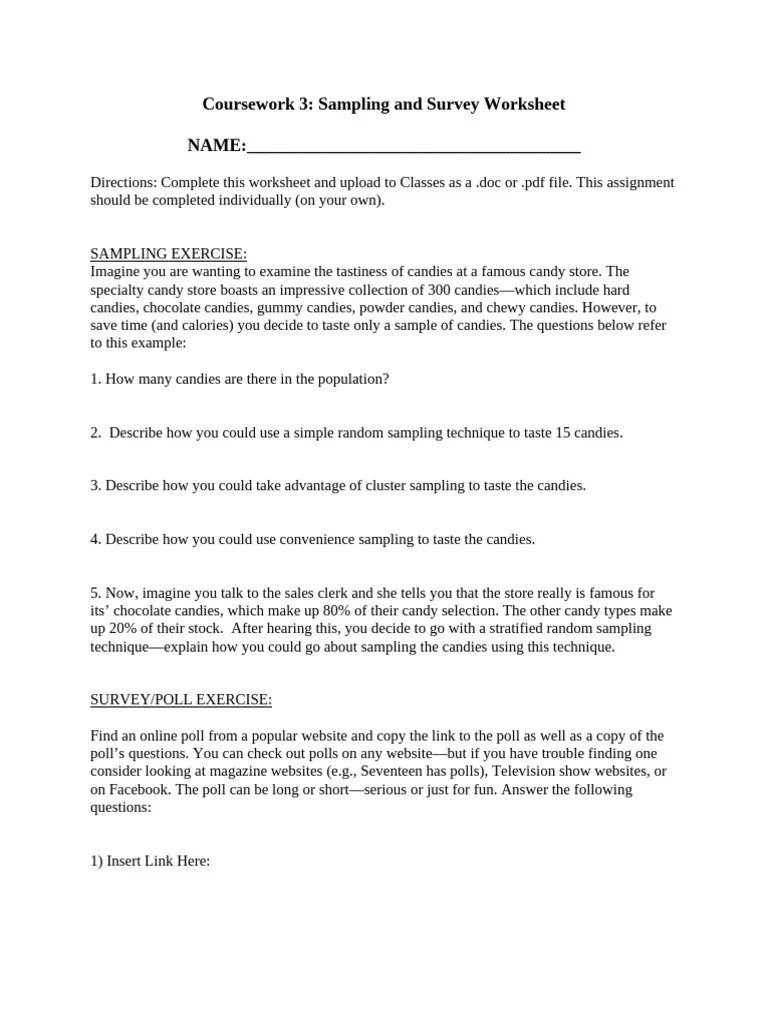 Course Work 3 Sampling And Survey Exercises | PDF | Opinion Poll ...